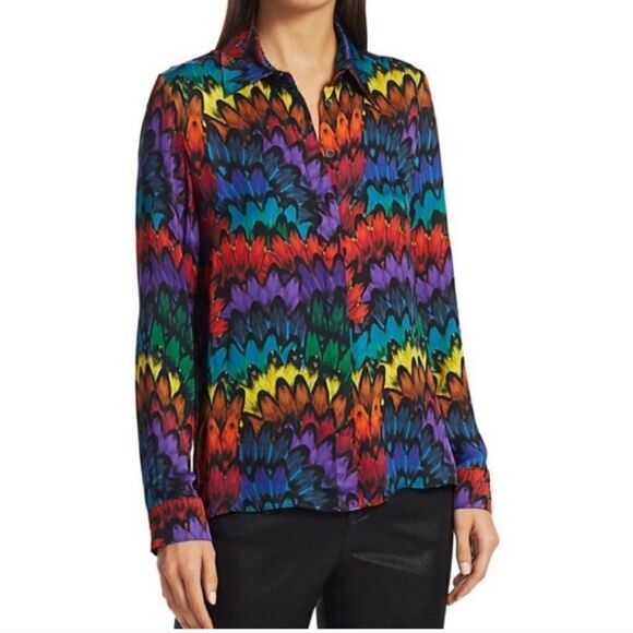 Alice + Olivia Ruffled Feather Multicolor Button Up Blouse Size XS - Picture 1 of 12